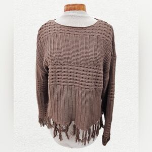 Daytrip Chocolate Fringe Knit Sweater